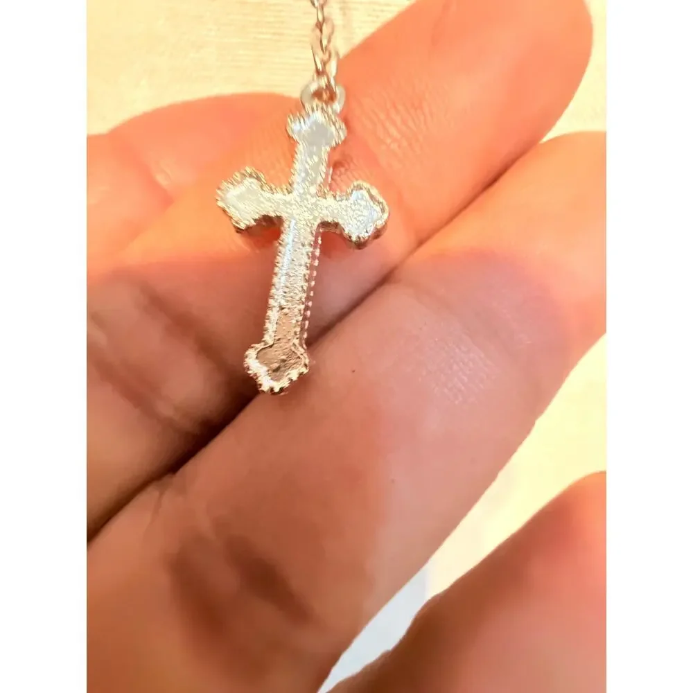 Vintage Rosary Cross Necklace 16”